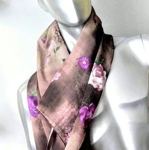 X-LARGE Scarf/Body Wrap-Purple Roses-Tail/Brown